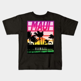 Hawaiian Tropical Sunset Beach and Palm Kids T-Shirt